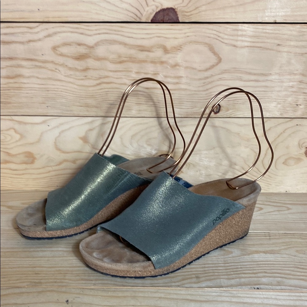 Papillio Metallic Teal Wedge Sandals
